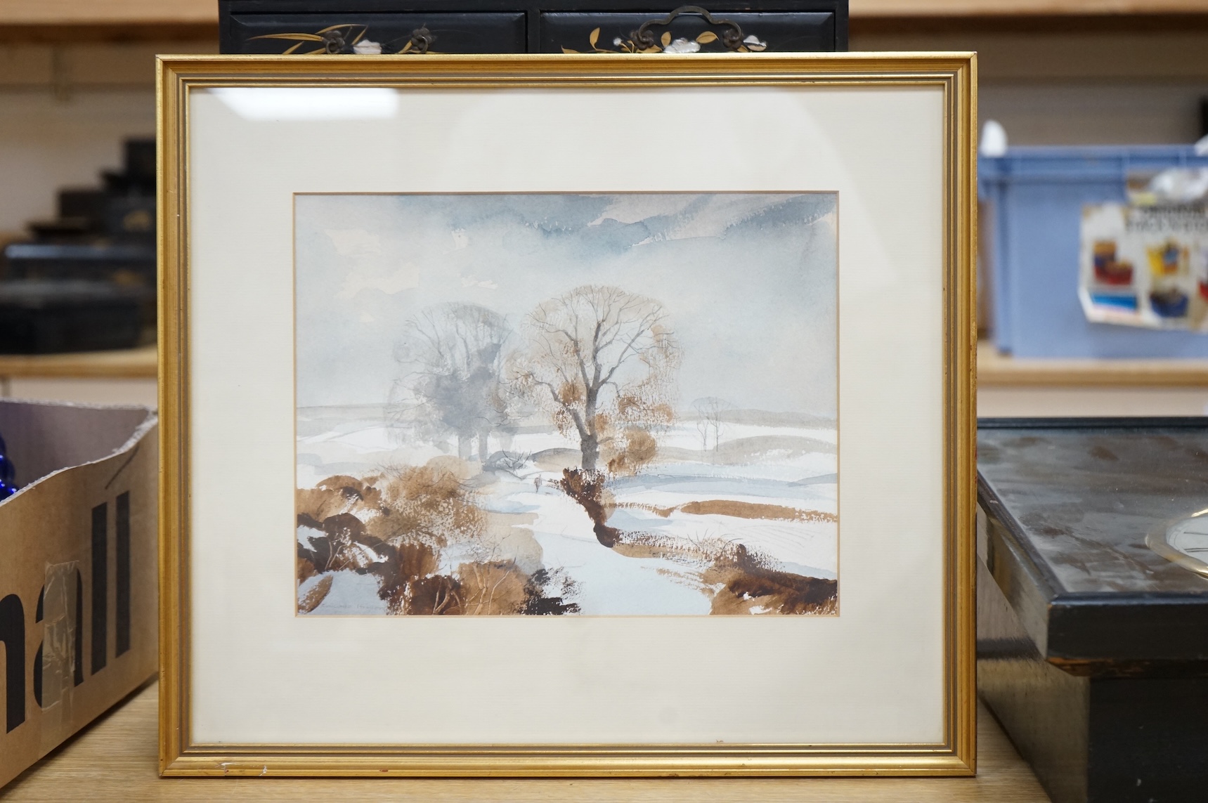 Rowland Hilder (1905-1993), Winter landscape, signed, watercolour, 21 x 27cm